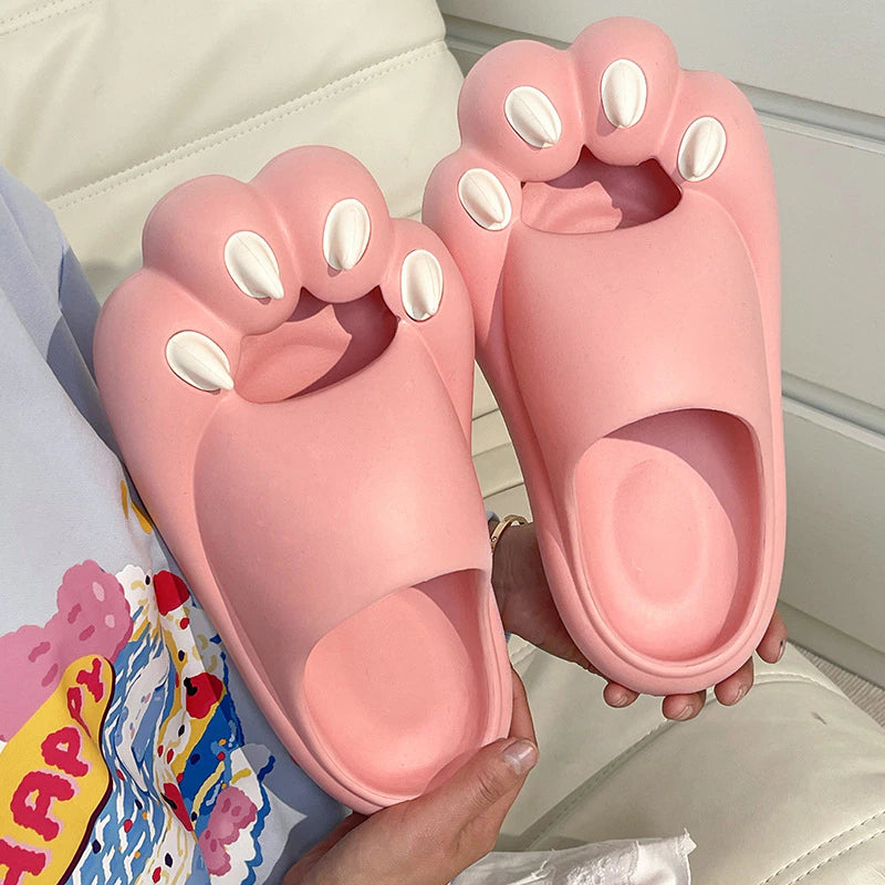 2023 Summer Indoor Slippers Women Men Home Floor Shoes Soft EVA Thick Sole Cute Cartoon Paw Slides Female Male Platform Footwear